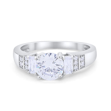 Art Deco Wedding Ring Three Stone Simulated CZ 925 Sterling Silver